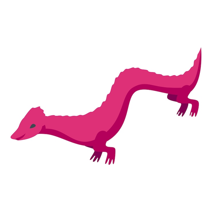 Vector pink lizard walking isometric style icon