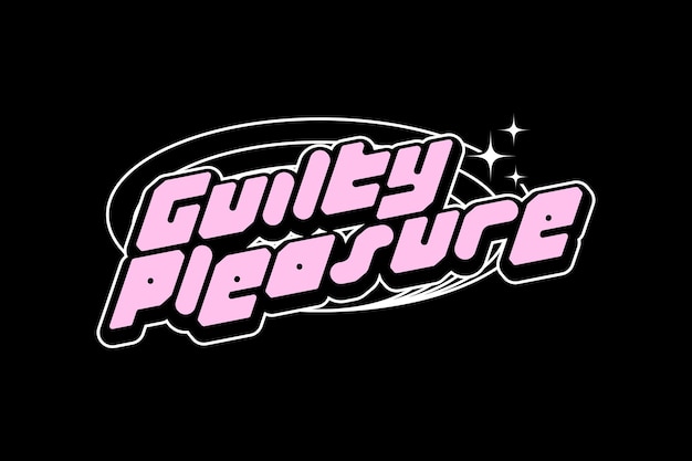 Розовый логотип со словами «виновное удовольствие».