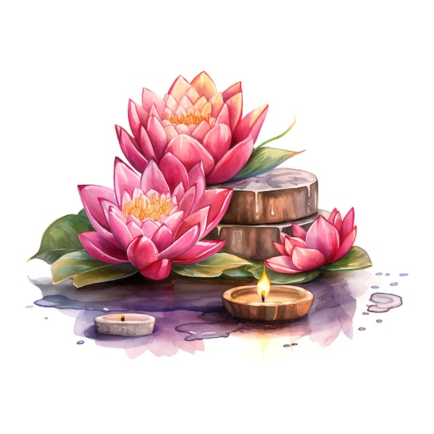 Pink lotus diwali watercolor for banner design