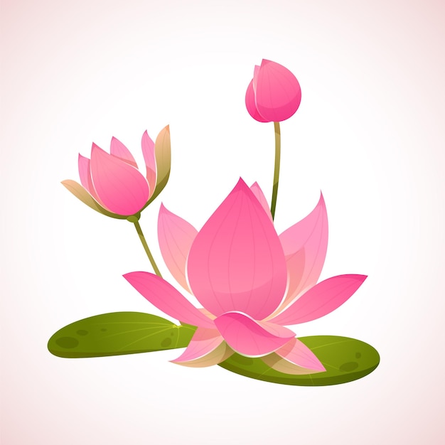 Vettore un fiore di loto rosa con una foglia verde al centro