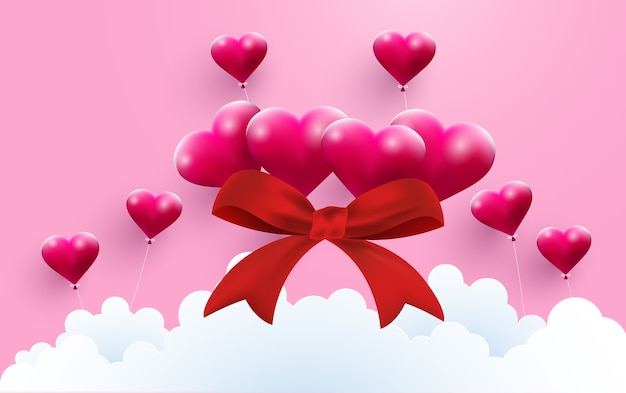 Pink love balloons and ribbon