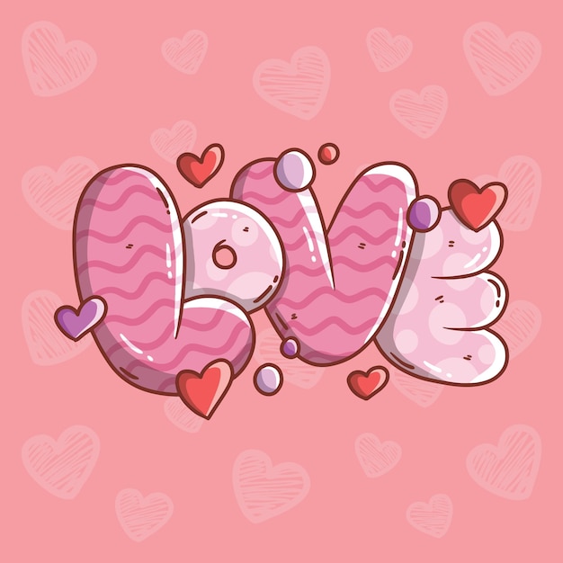 Vettore illustrazione vettoriale di cartoni animati d'amore rosa testo valentino illustrazione vettoriale