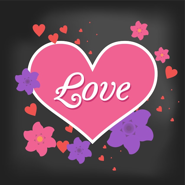 Vector pink love heart over dark grey background