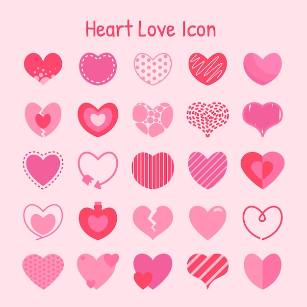 Vector pink love heart icon collection