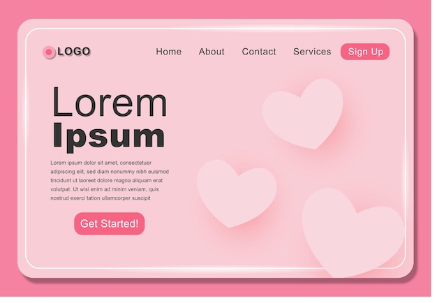 Pink Love Landing Page Template Design Concept