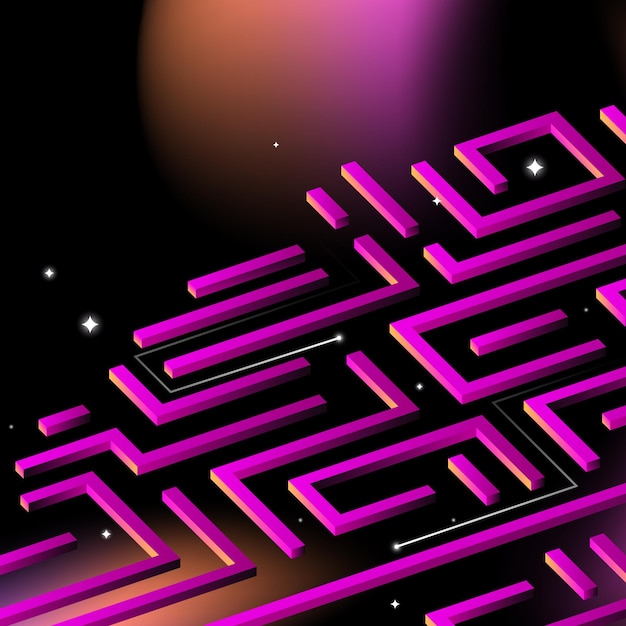 Vector pink maze coding technology chip isometric illustration