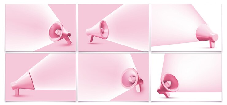Vector pink megaphone banner backgrounds loudspeaker with sound beam frame