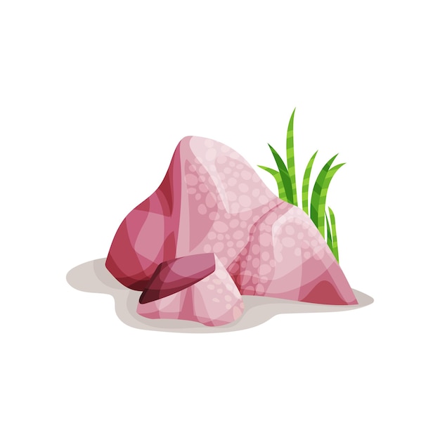 白い背景の上の自然の風景ベクトルイラストのピンクのミネラル岩石デザイン要素