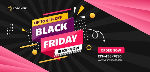 Pink modern black friday sale banner orizzontale