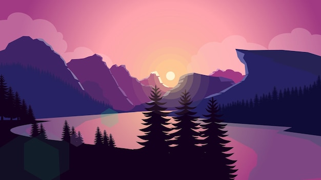 Pink mountains landscape background sunset mountains