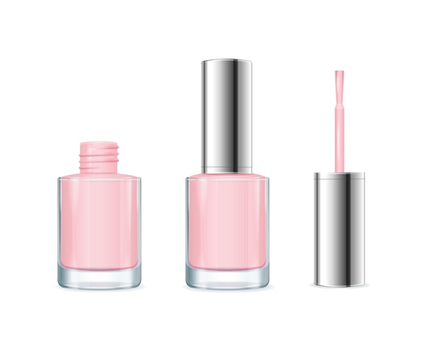 Pink nail polish. open and closed bottle.