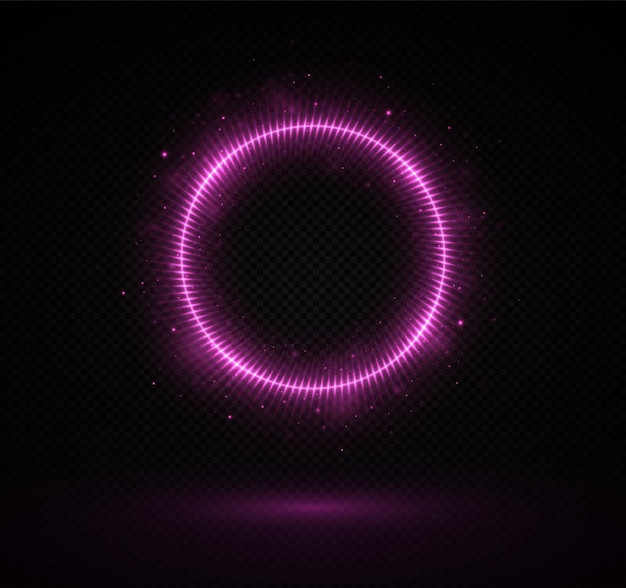 Pink neon frame with lights effects on dark background