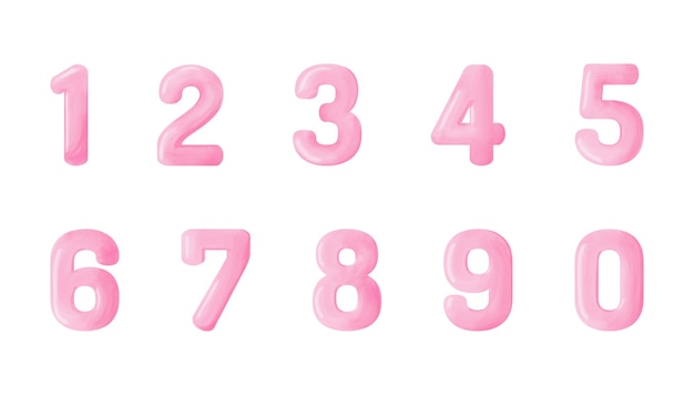 pink numbers set with watercolor effect