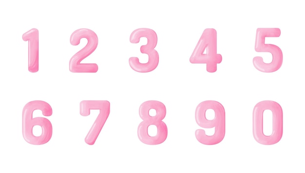 Vector pink numbers set with watercolor effect