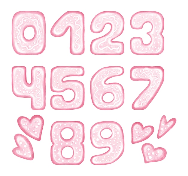 Pink numbers with hearts