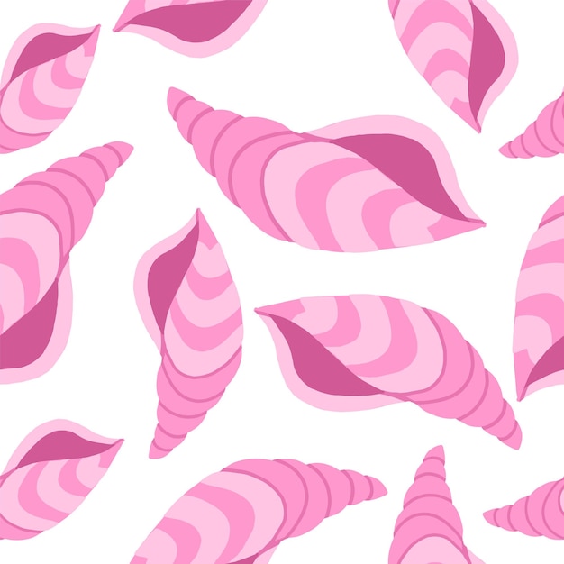 Pink Ocean Shell-patroon in cartoon vlakke stijl