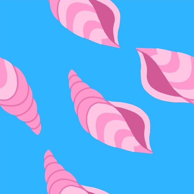 Бесшовный рисунок Pink Ocean Shell в мультяшном плоском стиле