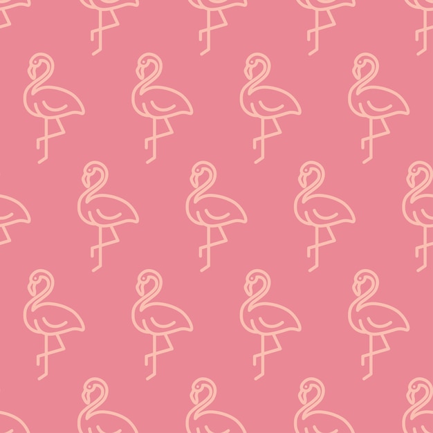 Pink outline flamingo seamless pattern with pink background.