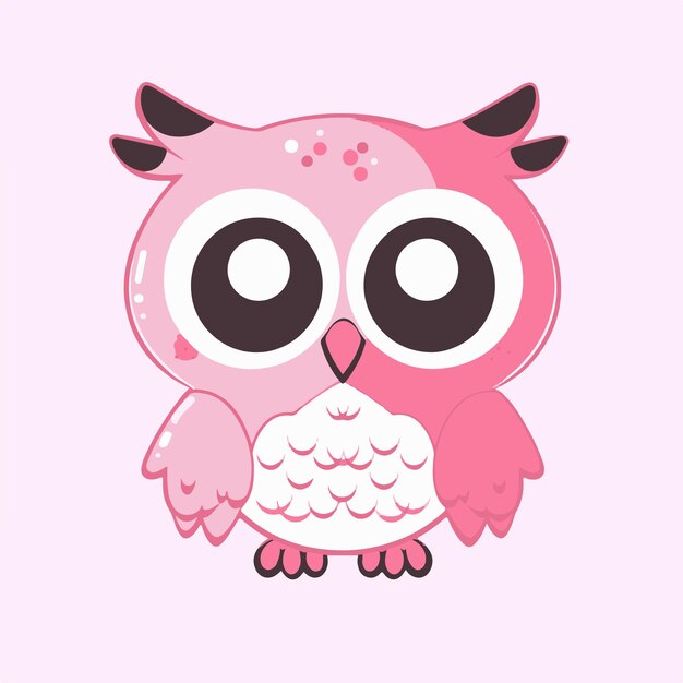 Pink owl with black eyes and pink eyes on a pink background.