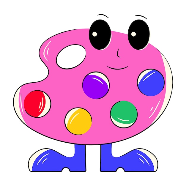 A pink palette with colorful eyes and a pink paintbrush.