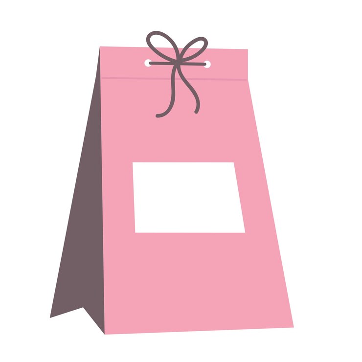 Vector pink paper bag with a bow gift package with a sign for an inscription vector illustration in flat