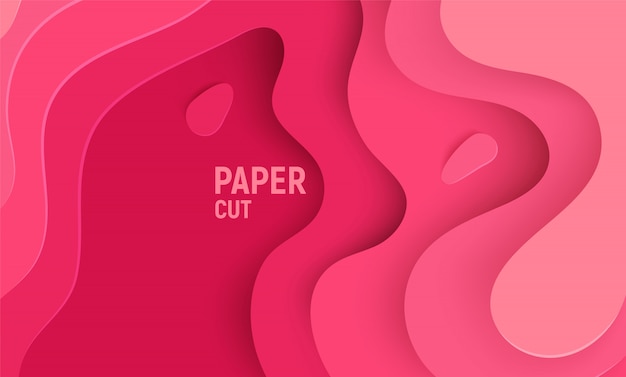 Pink paper cut with 3d slime abstract background and pink waves layers.