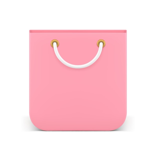 Pink paper shopping bag fashion boutique sale discount purchase package 3d icon realistic vector