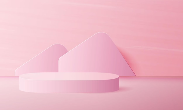 pink pastel podium scene background with back drop product presentation show cosmetic mock up