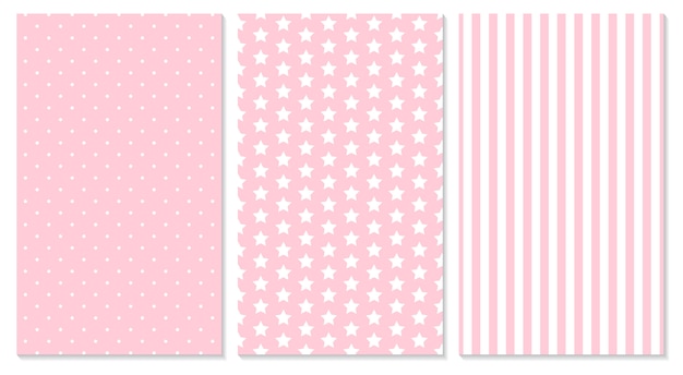 Pink pattern. Baby background.  illustration. Polka dot, stripes, stars pattern.