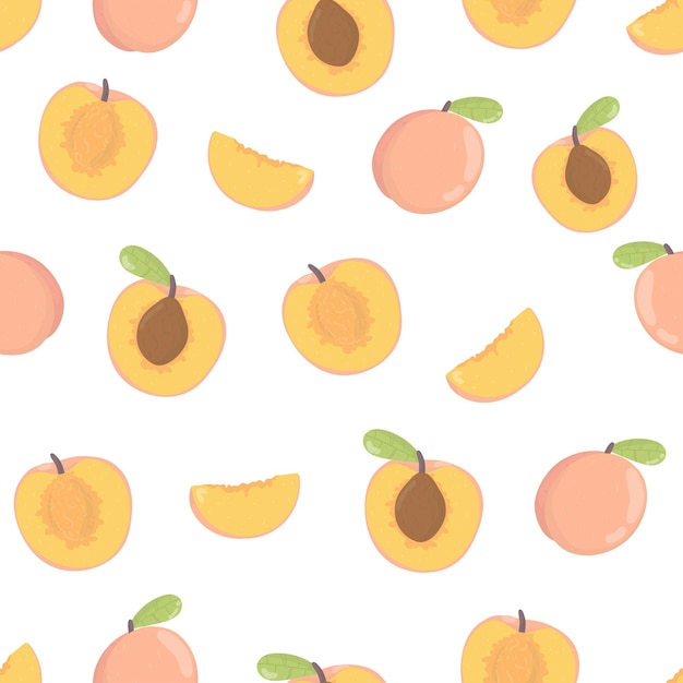 Pink peach seamless pattern fresh fruit background Apricot endless background texture