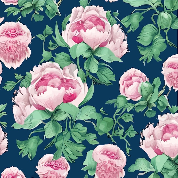 Vector pink peonies flowers and leaves floral vector seamless pattern spring summer