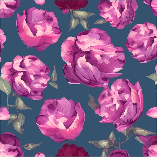 Pink peonies flowers and leaves floral vector seamless pattern spring summer