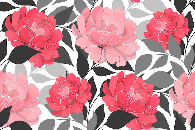 분홍색 모란 꽃 원활한 패턴