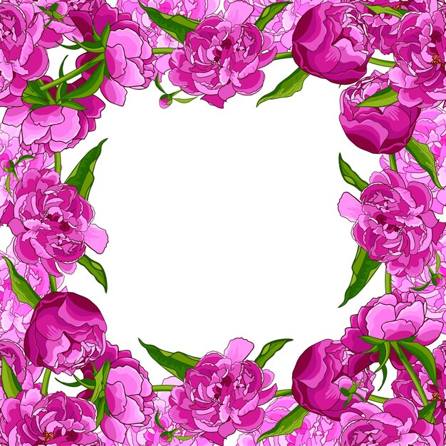 Pink peony flower square frame