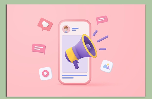 a pink phone with a purple megaphone on it