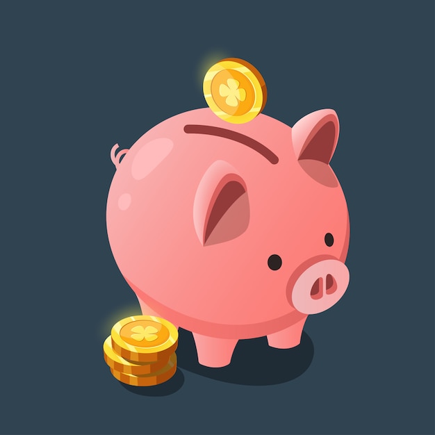 Pink pig in the form of a piggy bank for the game interface.