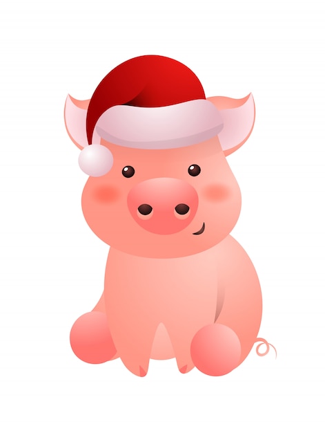 サンタの帽子の文字でピンクの豚