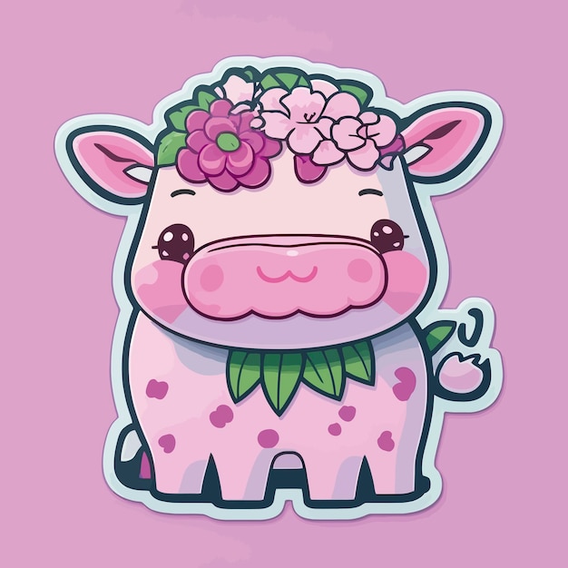 Vector pink pig style sticker illustration