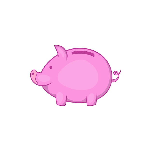 흰색 배경에 만화 스타일의 핑크 돼지 저금통 아이콘
