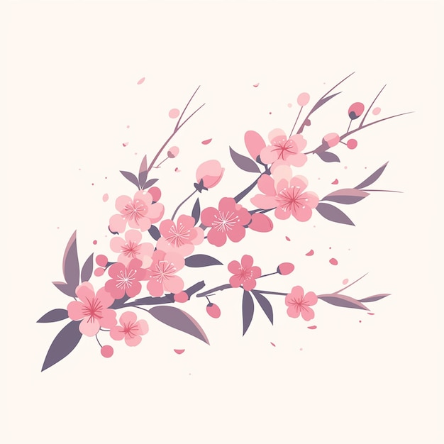 Vector pink plum blossoms in early spring