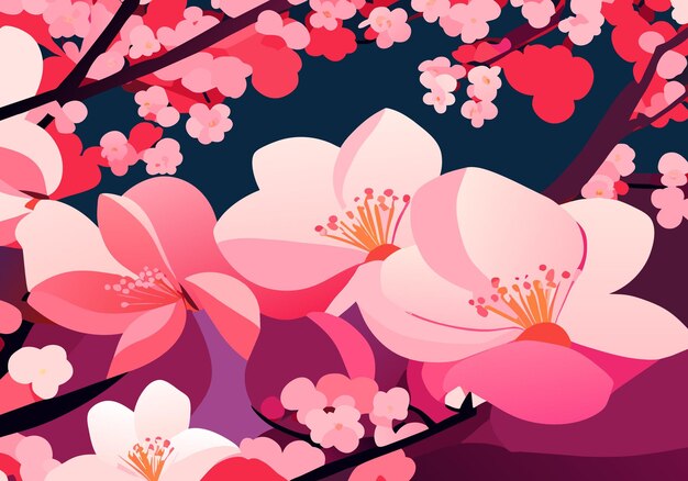 Vector pink plum peach blossom cherry blossom