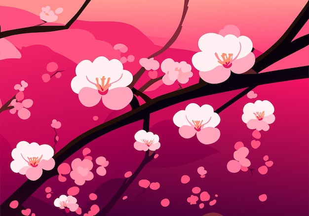 ピンクの梅桃の花桜