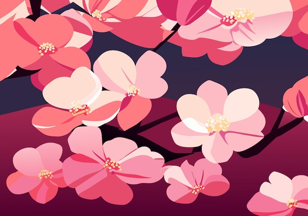 Vector pink plum peach blossom cherry blossom