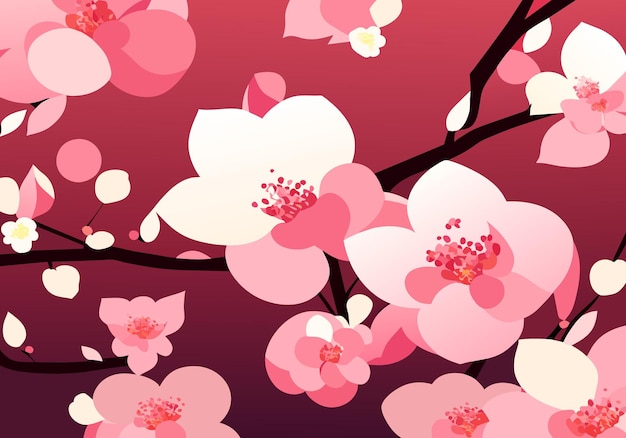 Vector pink plum peach blossom cherry blossom