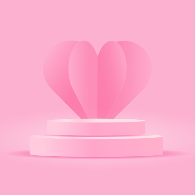 Pink podium on heart background