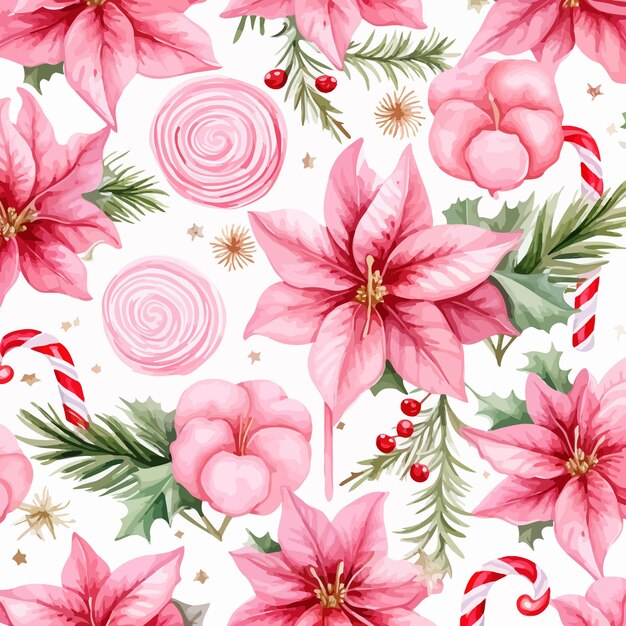 Vector pink_poinsettia_new_years_candy_canes_macarons