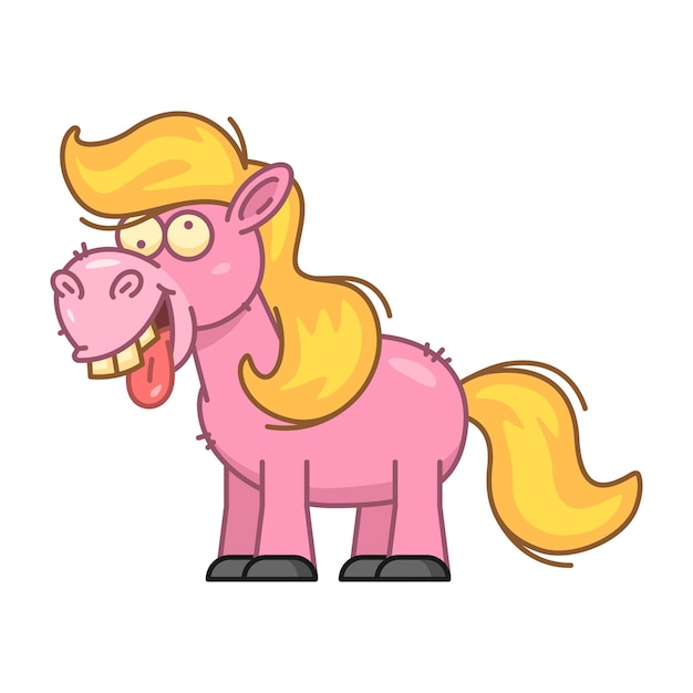 Vector pink pony with golden mane and golden tail smiles