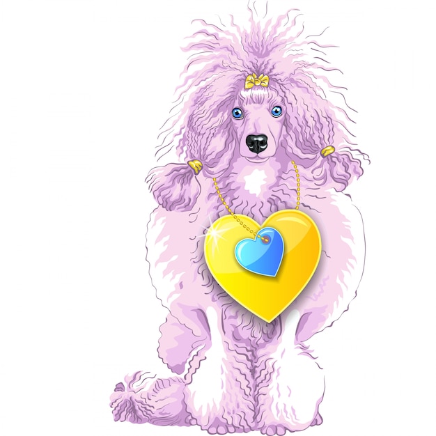 Pink poodle dog with gold heart
