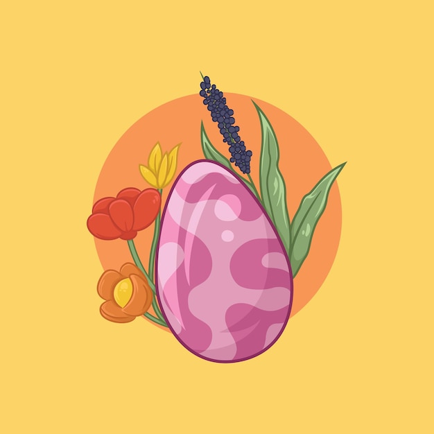 Pink post egg illustration with plant ornament