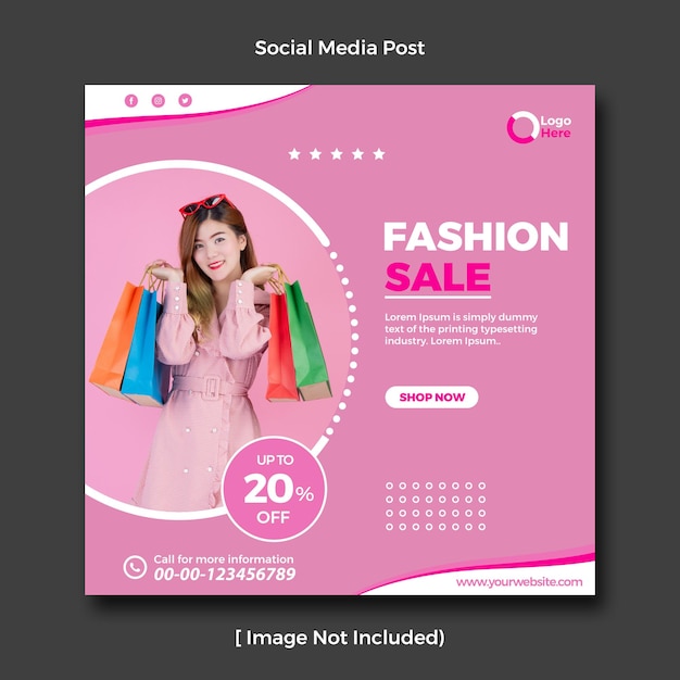 Розовый пост с надписью "распродажа модной одежды"